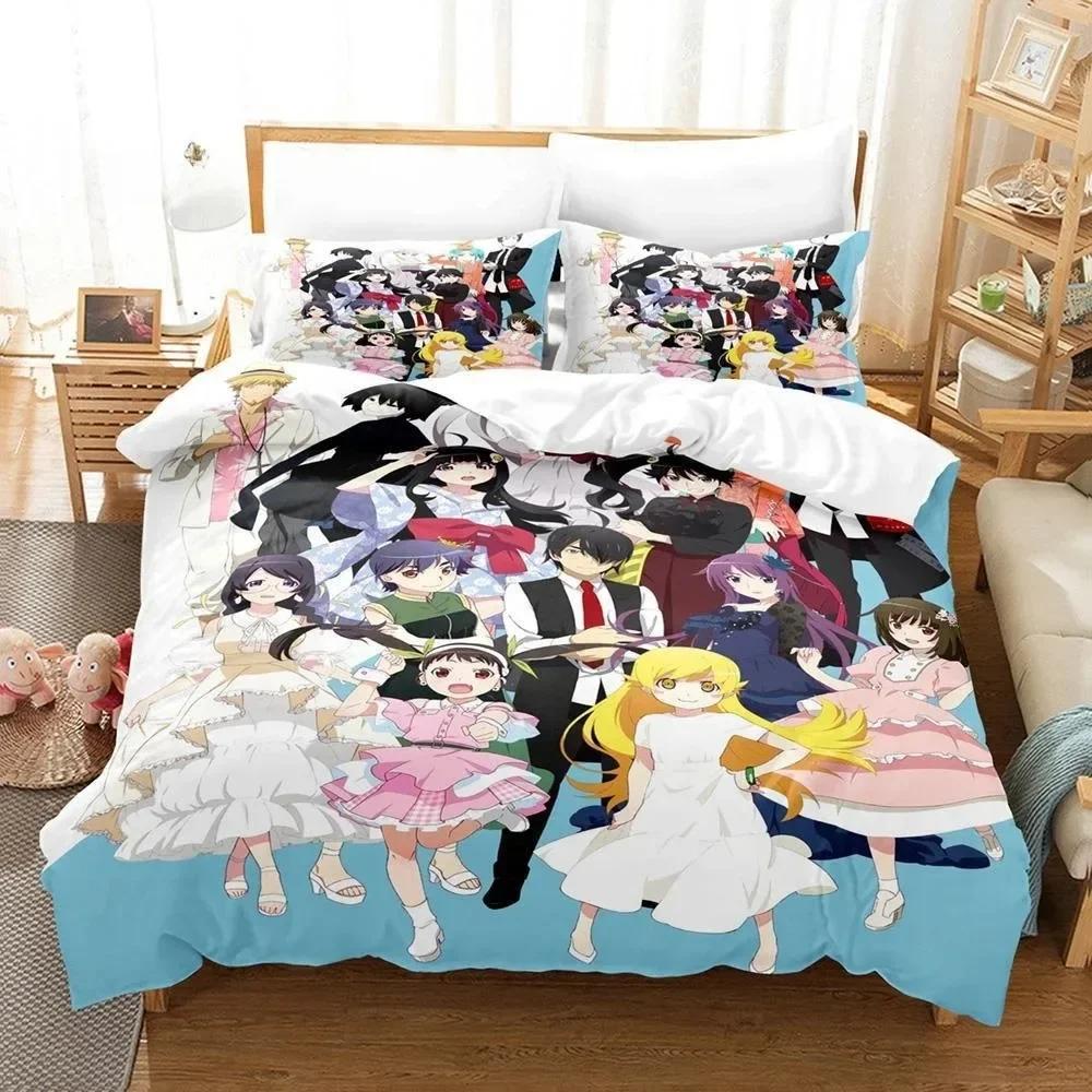Fashion Anime Monogatari Series Bedding Set Printed Bed Set With Pillowcase Bed Duvet Cover Single Double Queen Super King Size