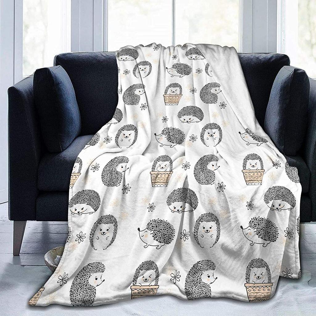 Couverture Hérisson, Couverture Plaid en Flanelle Douce avec Hérisson Super Mignon Cadeaux pour Fille Femmes Amateurs d'Hérissons Couverture pour Canapé Lit