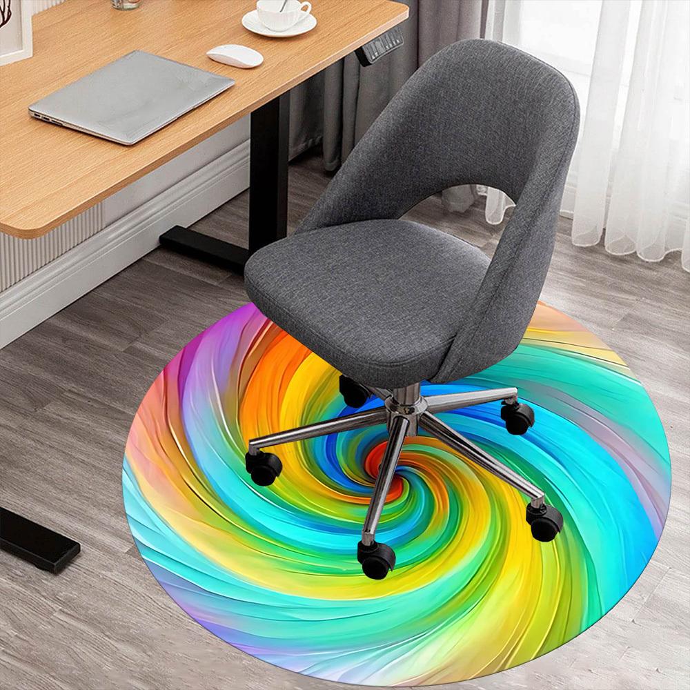 1pc rainbow swirl Round Chair mat Area Rug - Non-Slip, Floor Mat for Office, Bedroom, and Indoor Decor -1002250