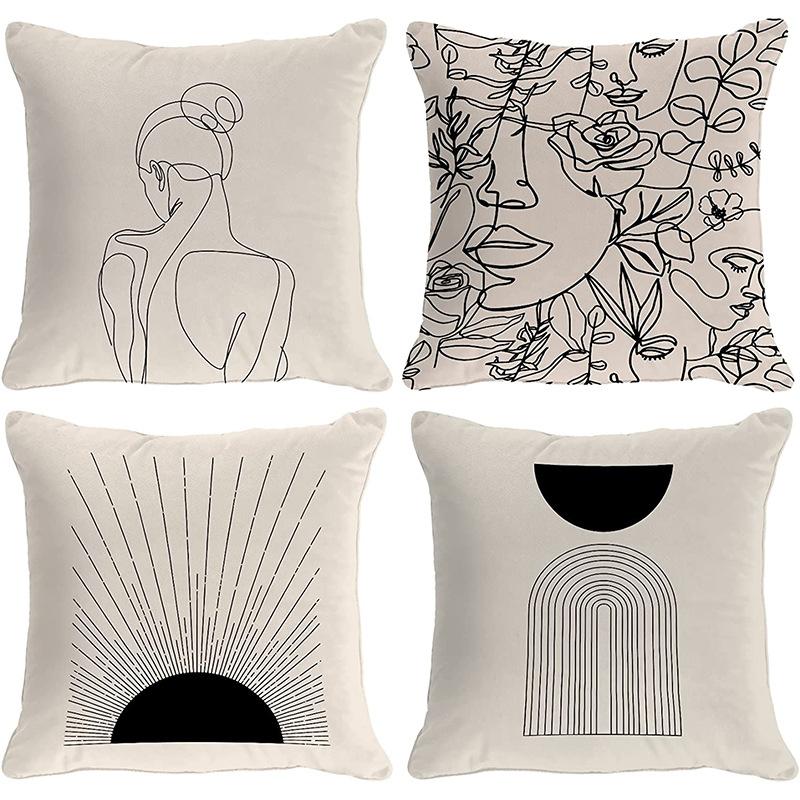 New Morandi Simple Abstract Style Pillow Linen Print Pillow Case Decorative Home Pillow Case
