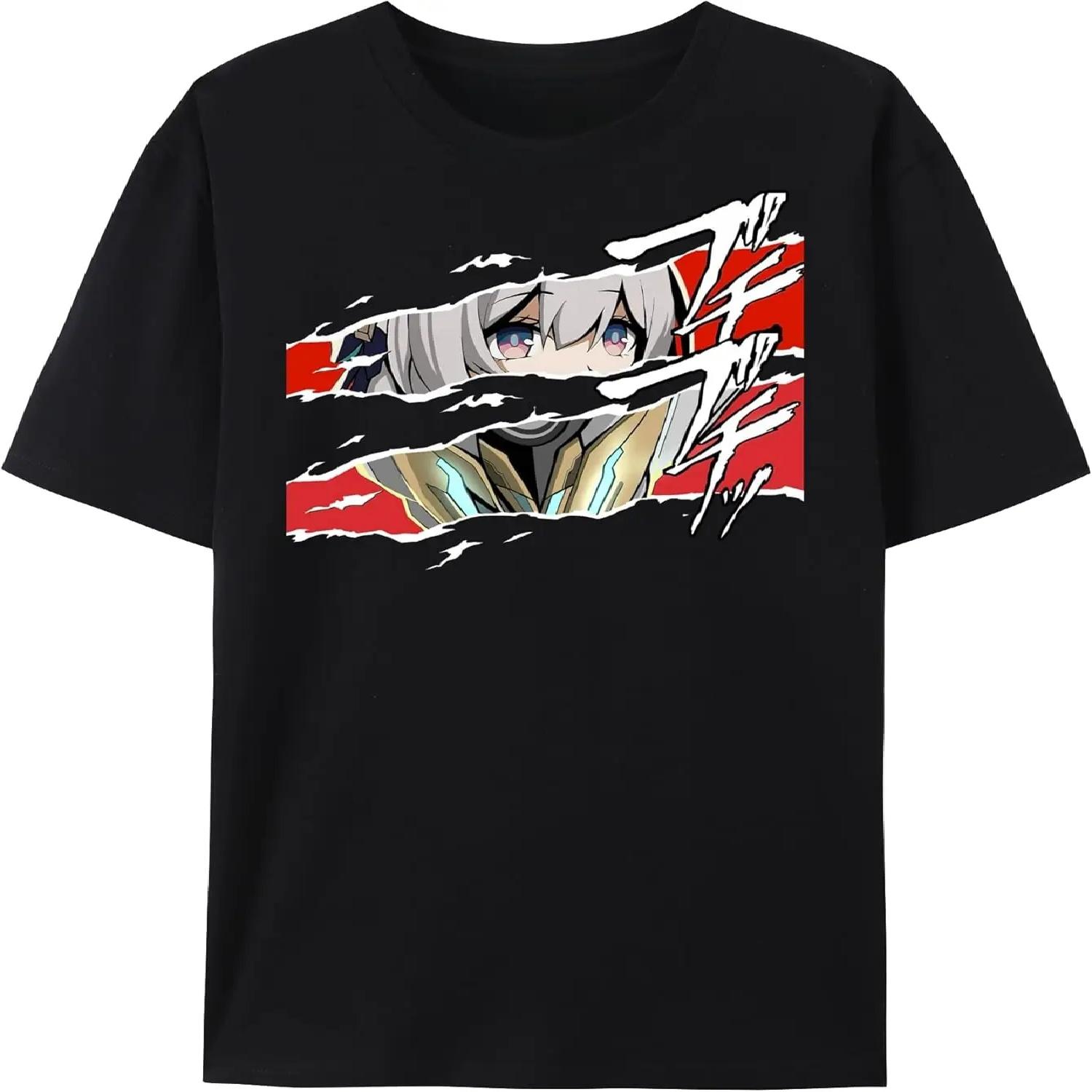 Футболка Honkai Star Rail, Дизайн с глазами персонажей, Хлопковая футболка с коротким рукавом S чёрный