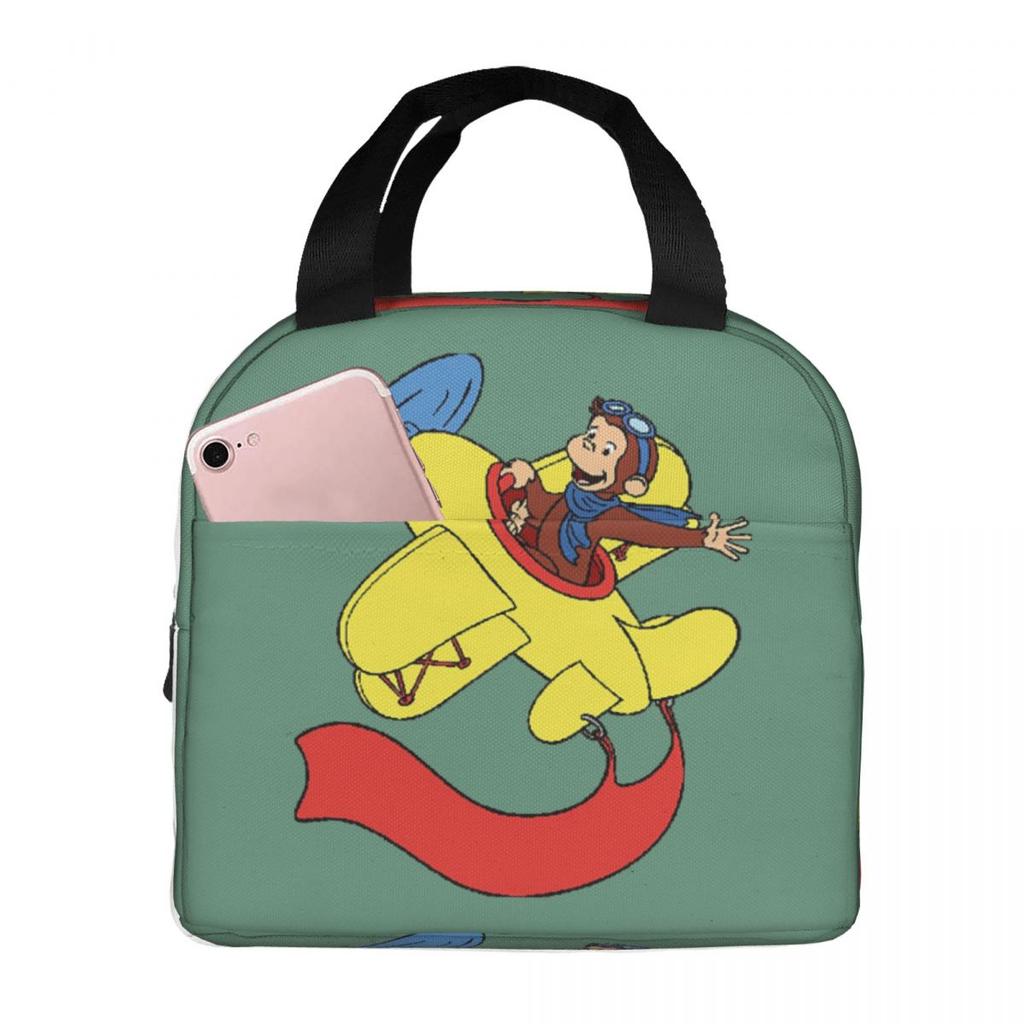 Cartoon Curious George Monkey Anime Insulated Lunch Bag for Women Office Cooler Thermal Food Box Tote Leakproof