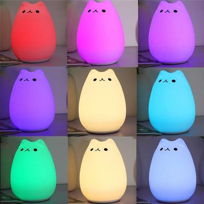 Kreative Katze Silikon LED Nachtlampe 7 Farben Klopfen Berührung Tier Licht Schlafzimmer Nachttisch Baby Nachtlicht Kind Feiertagsgeschenk Dekor Lampe