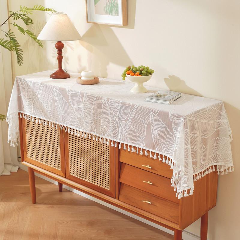 French Pastoral Romantic Lace Hollow Dining Table Cloth Chest Side Cabinet Long Cover Towel Fringed Table Flag