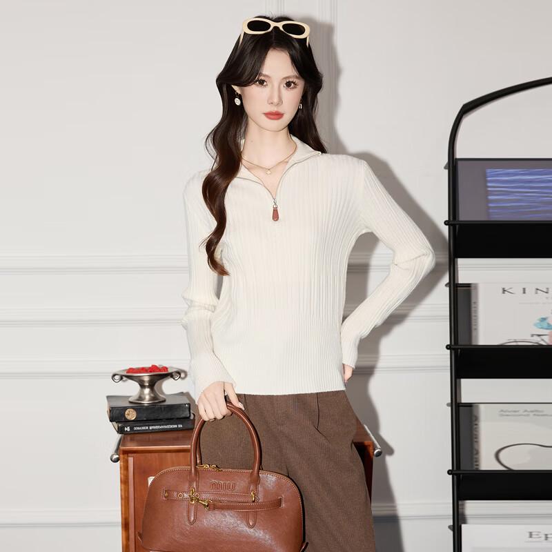 

Women s Half-Zip Polo Neck Knit Top One Size