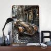 Steampunk Car In City Tinplate Poster Customized Wall Art Vintage Metal Signs Retro Tin Plaque for Bedroom Decoration Gaming