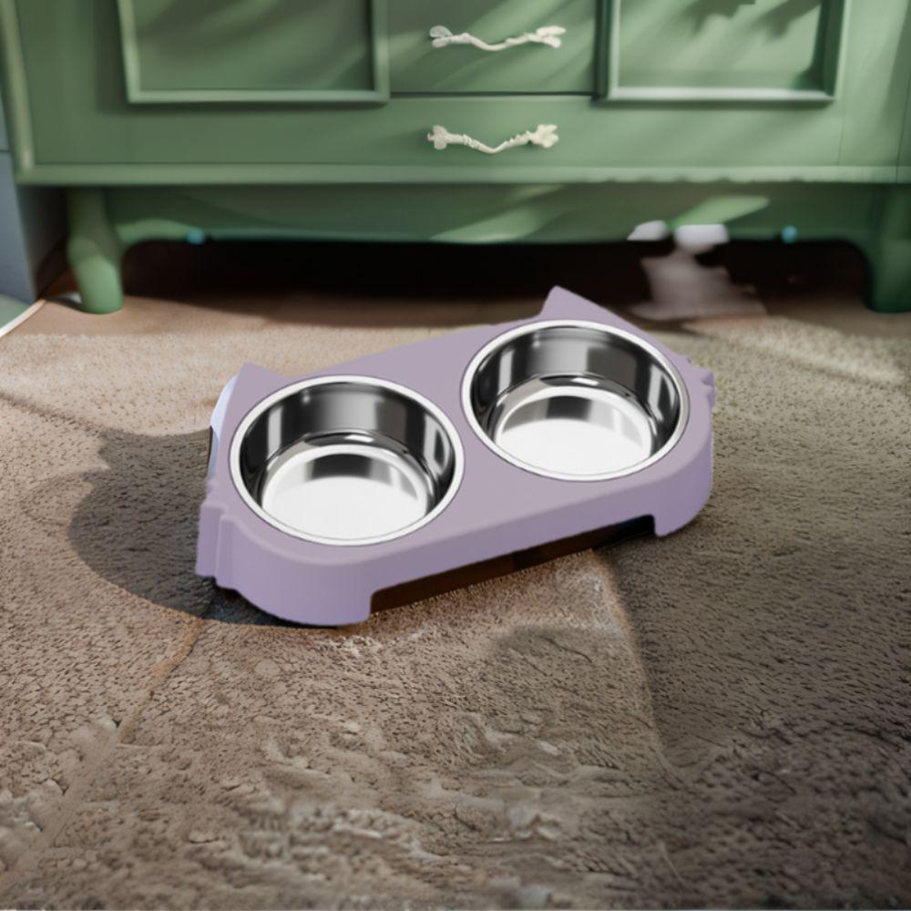 Cartoon Kitten Food Drinking Tray 2-In-1 Cat Feeding Bowl Dog Food Water Feeder  Puppy