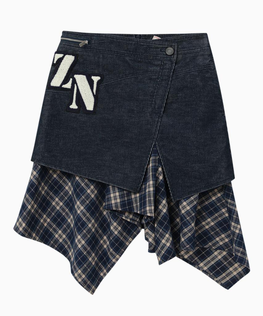 Jenyujeu Layers Corduroy Check Skirt - Navy