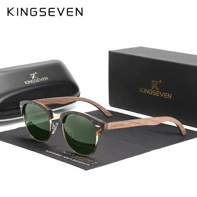 KINGSEVEN Mærke Valnød Solbriller Mænd Kvinder Polariseret UV400 Linse Træ Rund Ramme Briller Vintage Retro Luksus Briller Patchwork