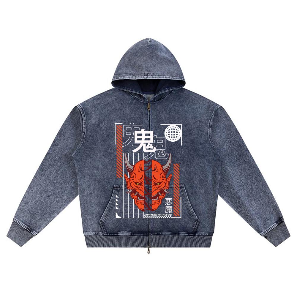 

DTG print Knitted Denim Zip-Up Hoodie japanese_streetwear 4 Brother Print Zipper Hoodies XL темно-синий