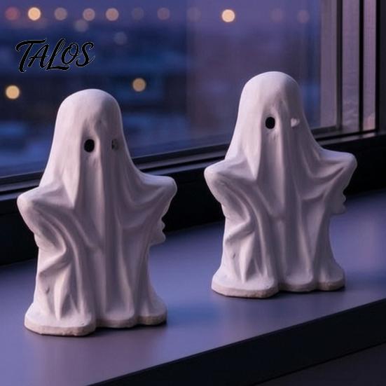 Hollow Sculpture for LED Halloween Ghost Figurine, Spooky Cute Statue, Retro White Statue Ornament Home Tabletop Fireplace Party Decorations Aesthetic