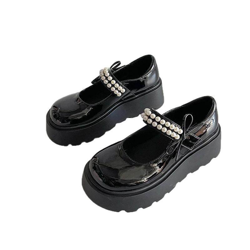 Retro Pearl Bow Mary Jane Shoes 2025 Autumn New Platform Single Shoes Japanese Jk One-pedal Small Leather Shoes