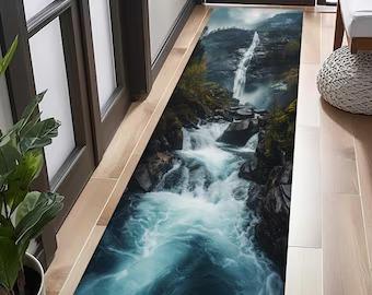 

Hallway Runner Rug 3D Waterfall Stream Pattern Carpet Non-Slip Soft Easy Clean Nature Healing Fresh Style Decor Area Home Mat 40X120CM