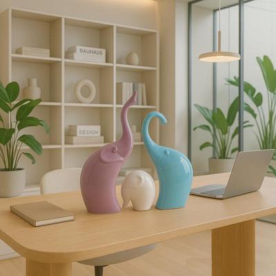 Beautiful Ceramic Elephant Family for Home Decor (Pack of 1,Multi-Coloured)