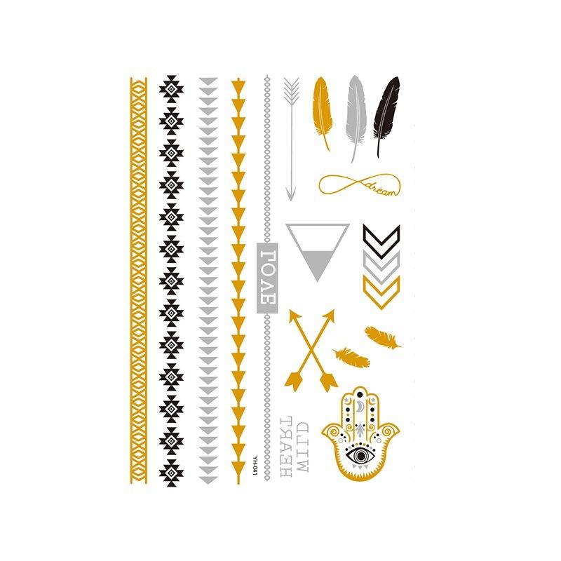 Yh Retro Large Bronzing Tattoo Sticker Waterproof Tattoo Sticker Amazon Set Hot Silver Color Printing Sticker
