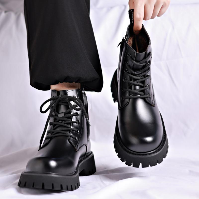 Fashion British Leather Platform Boots for Men New Soft-soled Black Luxury Shoes Man Fashion Casual  Autumn Winter Ankle Boots Male