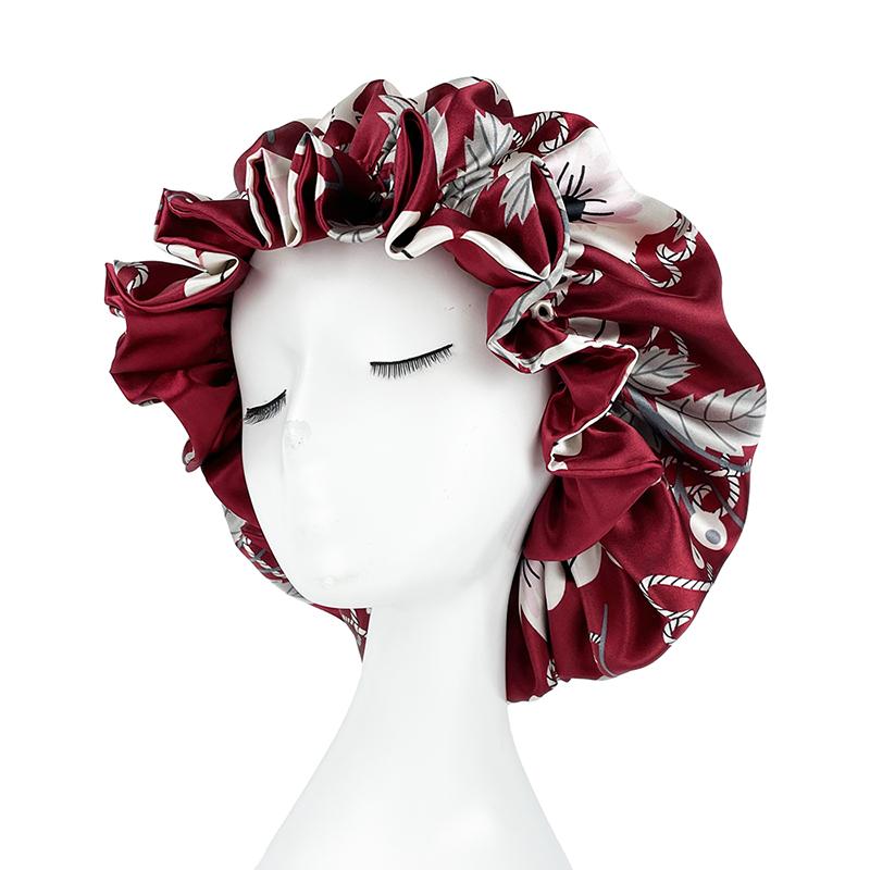 Double Layer Silky Satin Bonnet Women Sleeping Cap Large Reversible Satin Linned Night Sleep Headwrap Hat Hair Wrap Accessories
