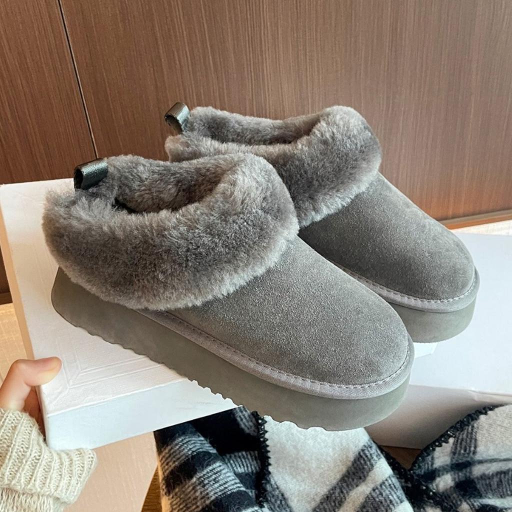 Leather Heightening Snow Boots Women's Winter New Piled Thickened Soles Fluffy Shoes Cotton Shoes