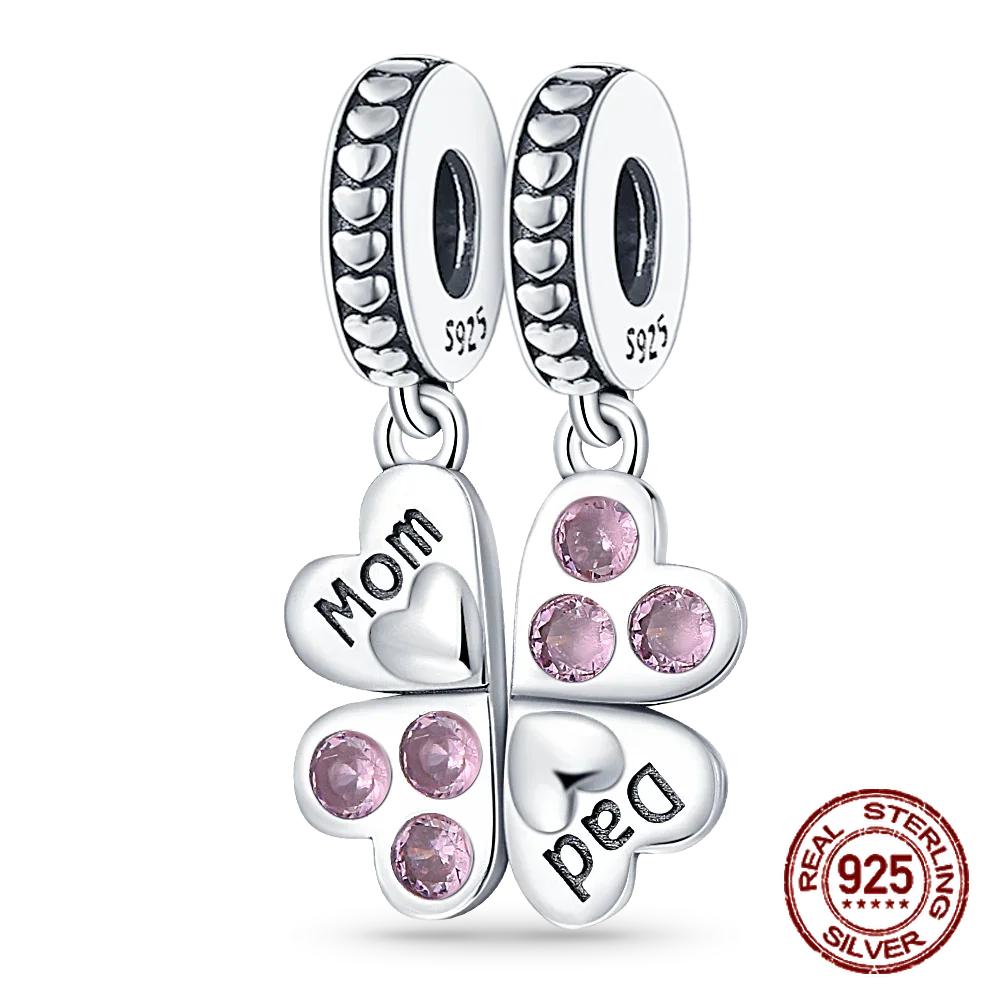 Copper Heart Shaped Daughter Mom Charm Beads Fit 4Mm Hole Diameter Bracelets Fine Diy Mother'S Day Jewelry Gift