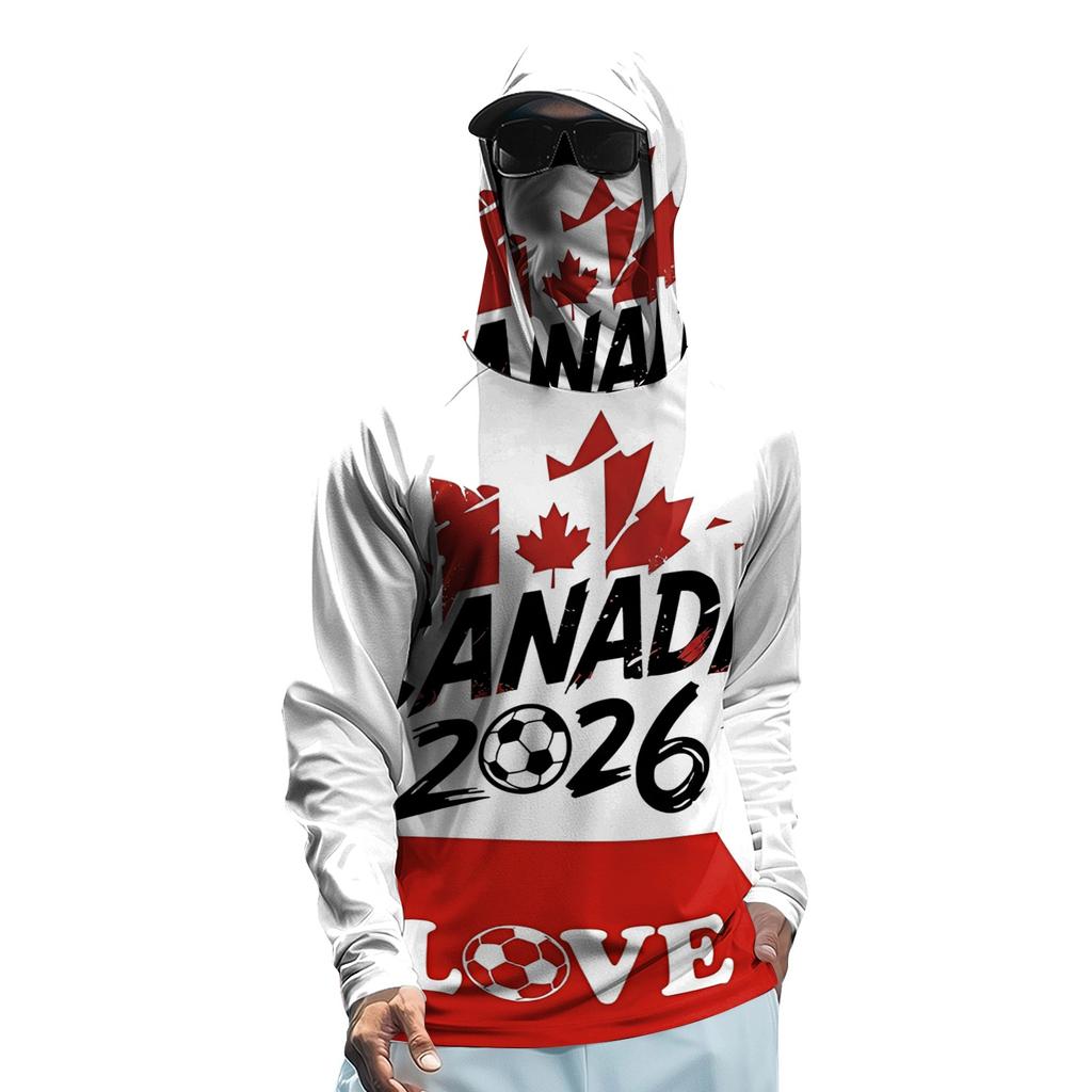 Men’s Long Sleeve Sun Protection Hoodie with Face Covering Lightweight Breathable Soccer Print for Outdoor Sports 2026 Edition