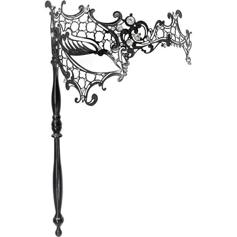

Halloween Half Hollow Out Mask with Stick Masquerade Mask Lace Masks Upper Half Face Mask