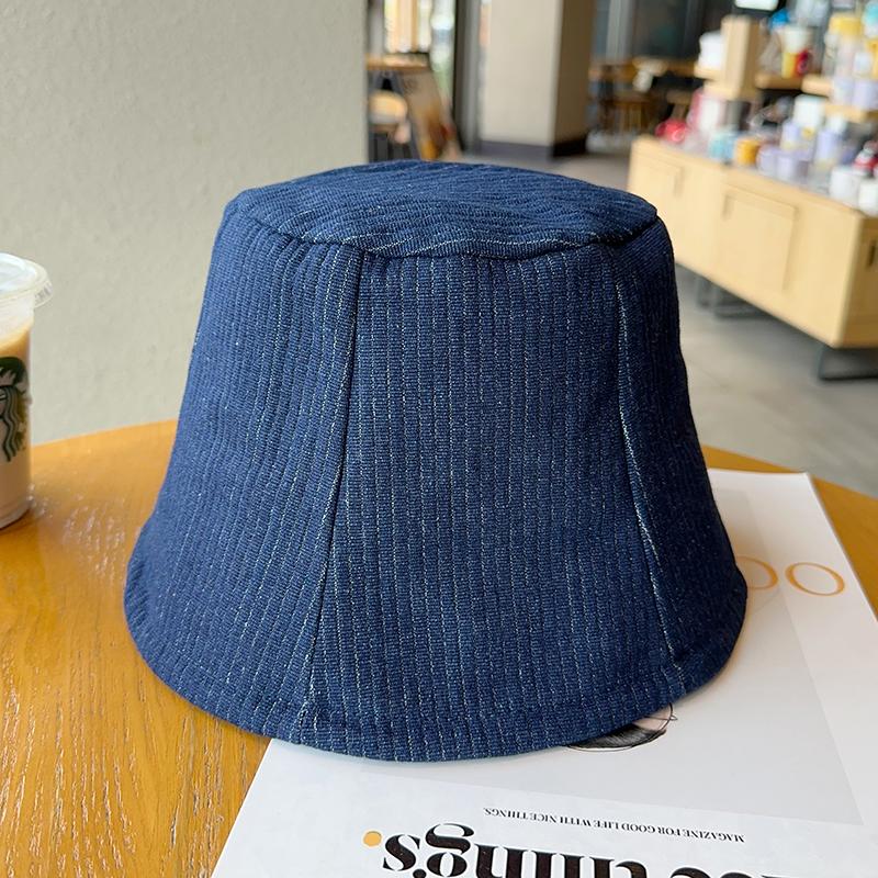 Four seasons denim bucket hat female face small plain face cover basin hat micro horn bucket hat outdoor sun hat
