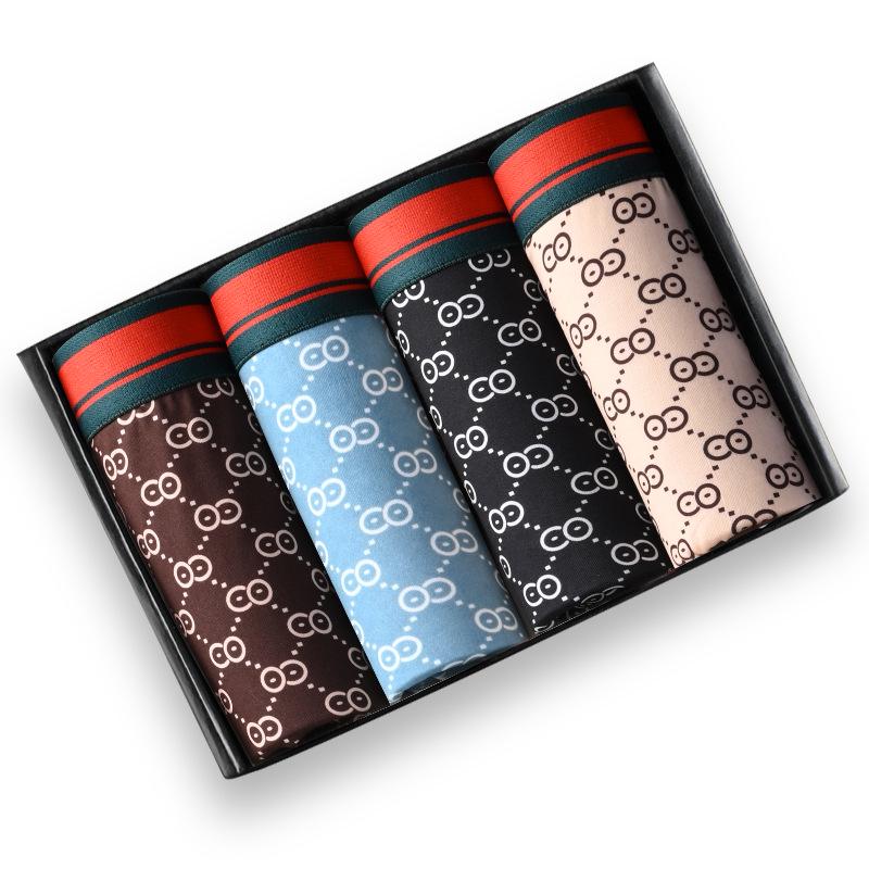 Men's Summer Ice Silk Plus Size Boxer Shorts - High Elastic, Wide Band, Trendy Printed Design
