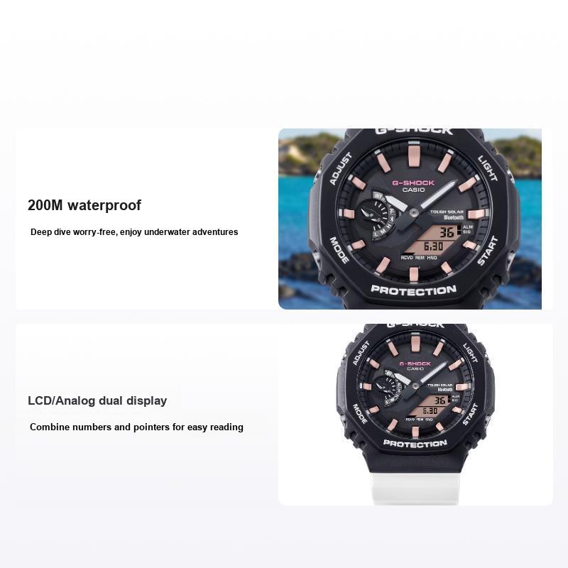 Casio LCD/Analog Dual Display Series 200 Meters Waterproof Solar Quartz Movement Resin Strap Unisex Watches Black GA-B2100CD-1A7 Black Dial
