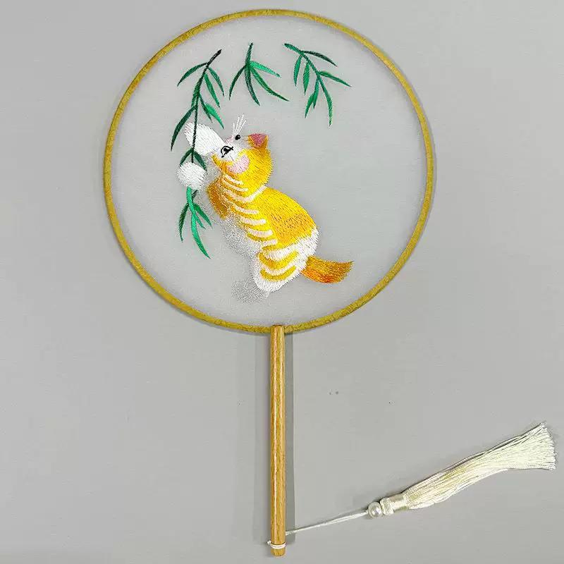 Embroidered Round Fan, Chinese Ancient Style Round Fan, Fairy-Like Hanfu Cheongsam Fan, Classical Palace Fan, Gardenia Jasmine Dance Fan