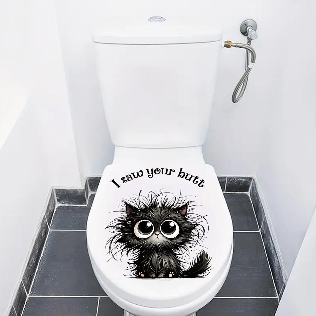 Black Big-eyed Kitten Toilet Cover, Water Tank Decoration Sticker, A Line of Children's Fun Style Home Decoration Stickers