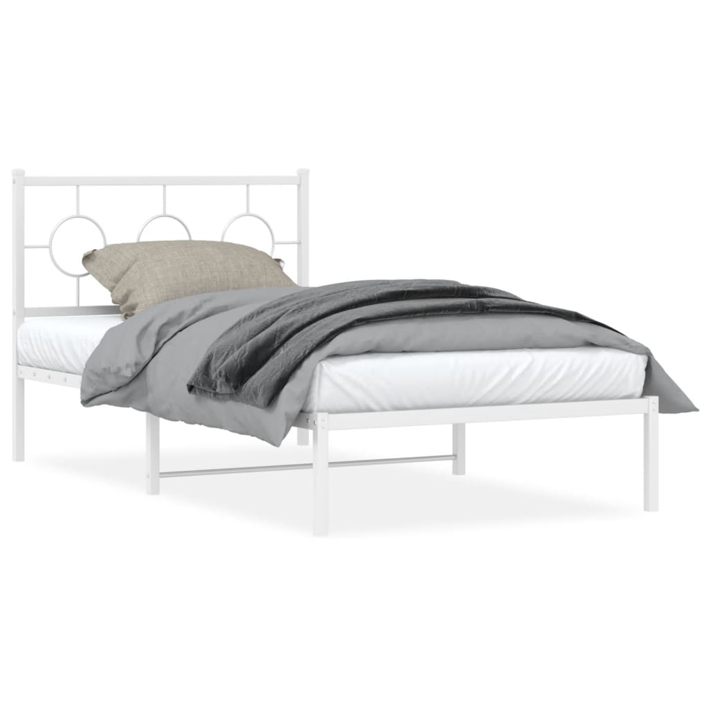 Metal Bed Frame with Headboard White 100 x 190 cm