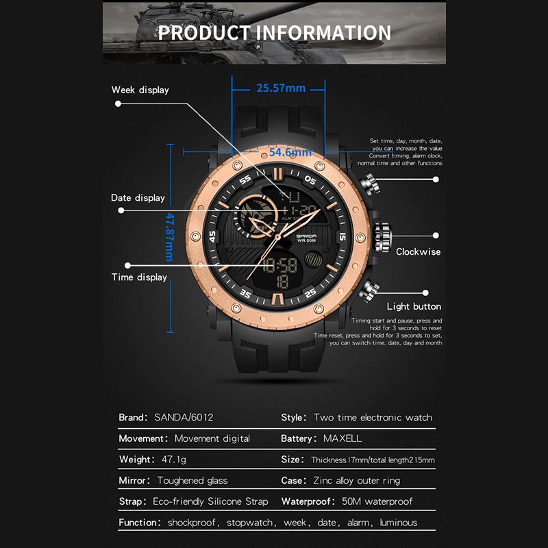 Nové SANDA Smart multifunkční dvoudisplejové světelné elektronické hodinky Vodotěsné pánské hodinky pro outdoorové horolezectví