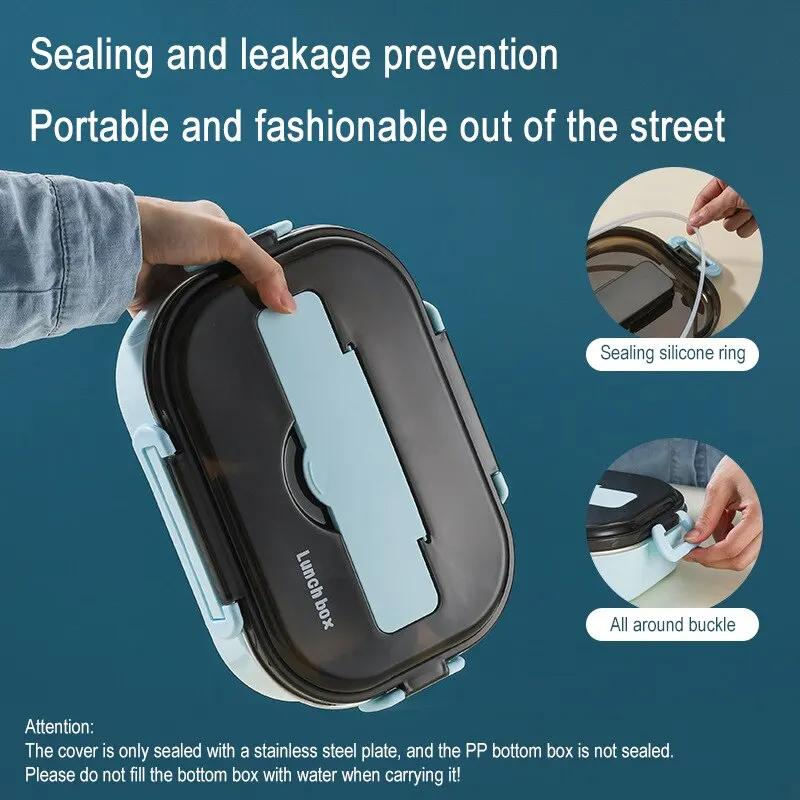 4 Grid Portable Insulated Lunch Box 304 Stainless Steel Office Workers Leakproof Divides Lunch Box Large Capacity Bento Sealed