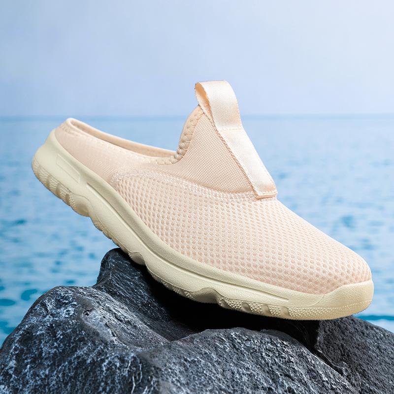 36-46 Unisex Slippers Men's Half Slippers Mesh Meter-breathable Men's Black Mueller Shoes