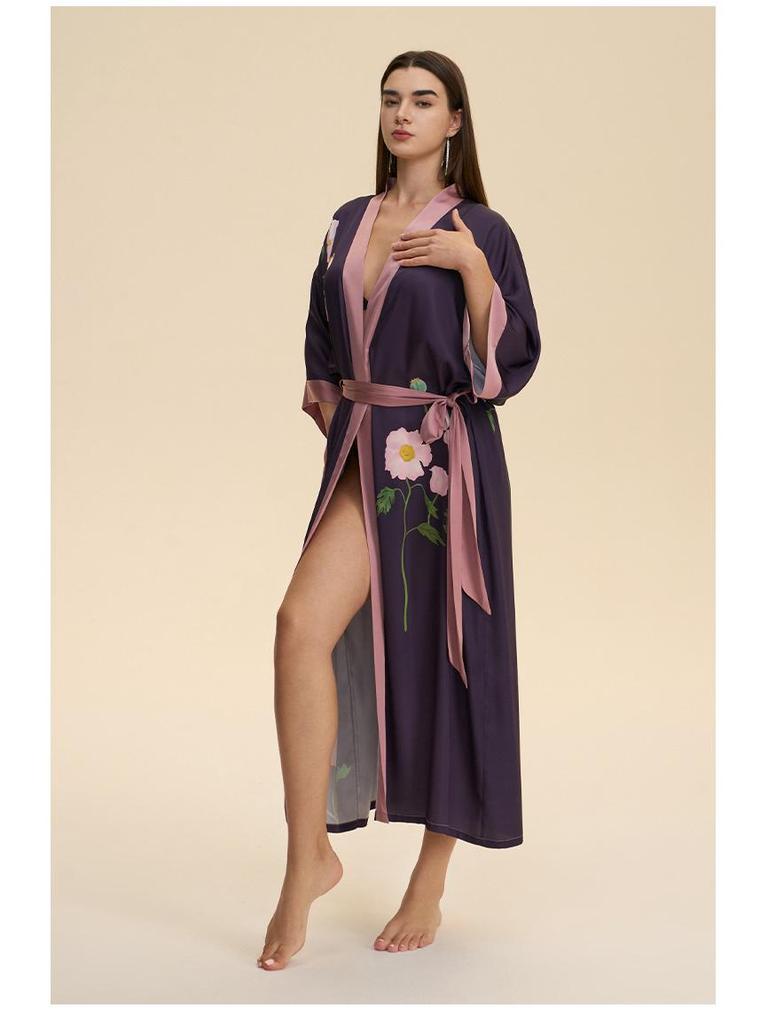 Yaoting Satin Plus Size Women's Long Sleeve Pajamas and Bathrobe Set - Spring/Fall Collection WP5021