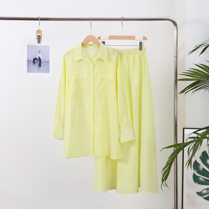 

Летний Повседневный Желтый Костюм Женский Свободный Рубашка с Длинным Рукавом+Юбка Модный Комплект из 2 предметов Юбочный Костюм для Поездок 2XL жёлтый