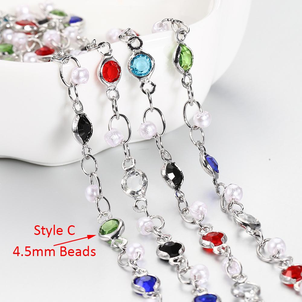 1meter 6mm Colorful Crystal Beads Beaded Chain Glass Bead KC Gold Necklace Chain Accessories for Jewelry Making Crafts DIY