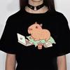 Funny Anime Dolphin T-shirt Women's Polyester Material Round Neck Short Sleeve Women's Anime Clothing Kapibala Cartoon Pattern Top