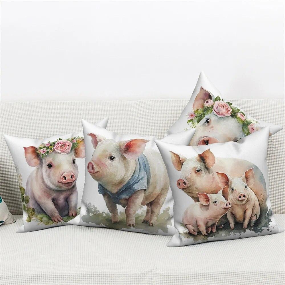 Pig Cat Panda Rabbit Print Decorative Pillowcase  Sofa Car Living Room  Animal Cushion Cover