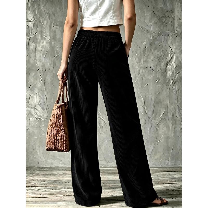 Autumn and winter retro corduroy wide-leg pants women's trousers high waist double pockets straight casual pants