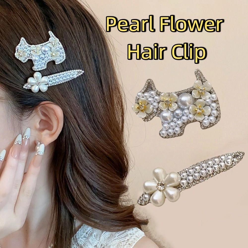 Dog Rhinestone Hairpin Cute Cute Puppy Hair Clip Fashion Pearl Flower Hair Clip Female