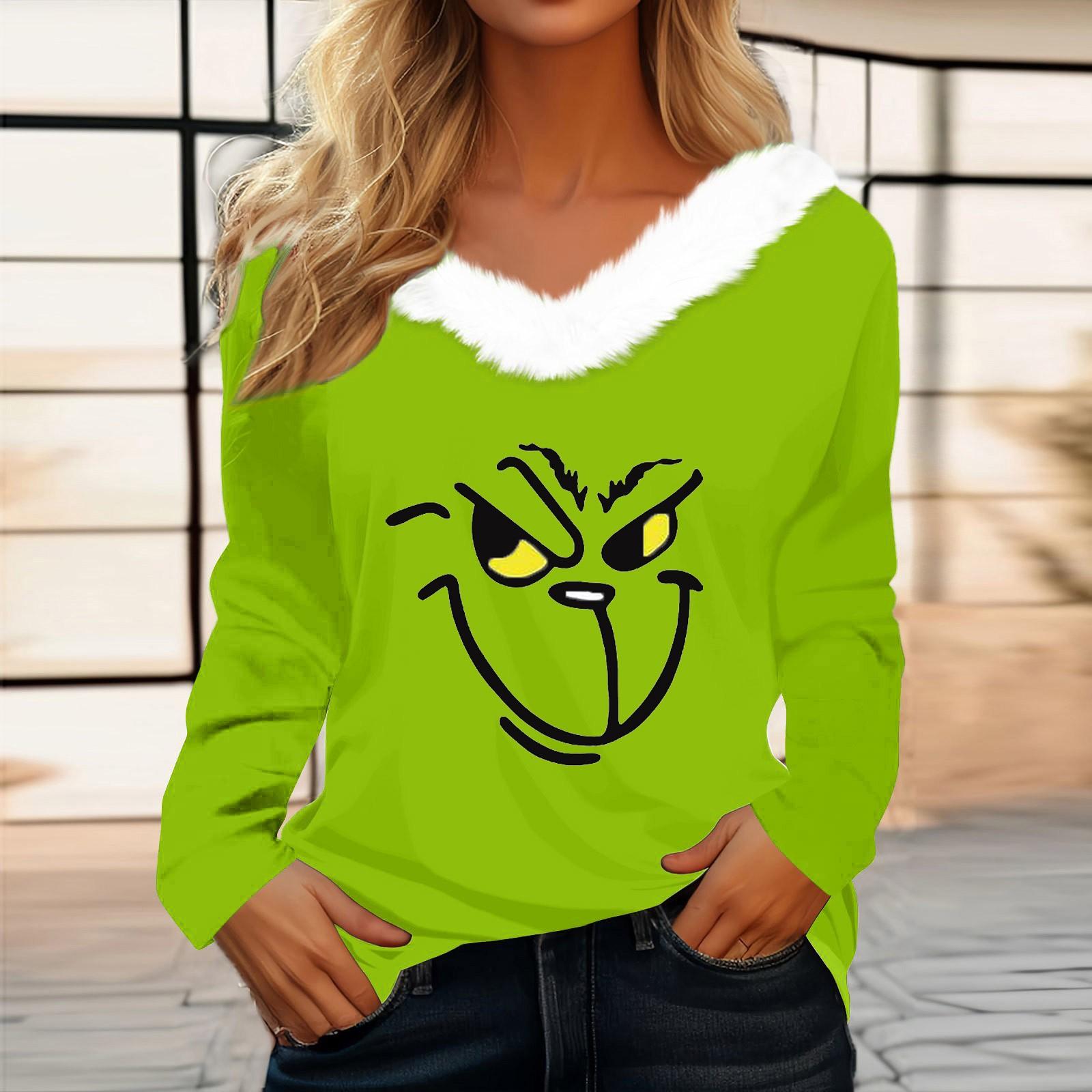 

Women s T Shirt Tee Christmas Shirt Long Sleeve Party Christmas Fleece Collar V Neck Top XL