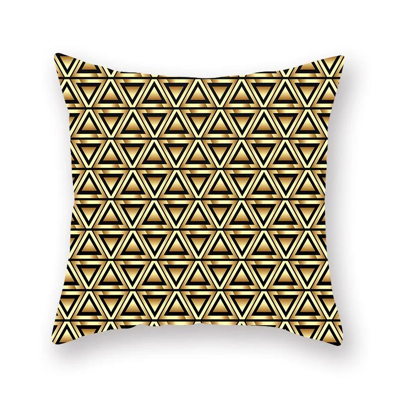 Decorative Throw Pillows Case Polyester Black Gold Geoetric Wave Cushion Cover For Sofa Home Car Bedroom 45X45Cm