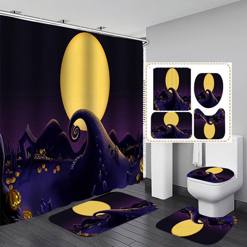 Halloween Elements 3D Digital Printing Bathroom Four-Piece Shower Curtain Partition Curtain Shower Curtain