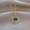 New Luxury Inlaid Zircon Planet Moon Pendant Necklace For Women Titanium Steel Butterfly Water Drop Clavicle Chain Charm Jewelry