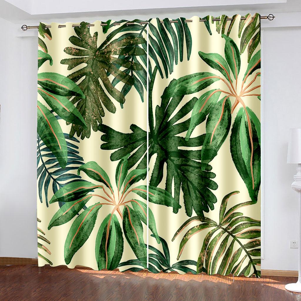 Tropische Pflanze INS Digitaldruck Vorhangmuster Wohnzimmer Schlafzimmer Wohnumgebung Dekoration 90g Polyesterfaser zwei Paneele