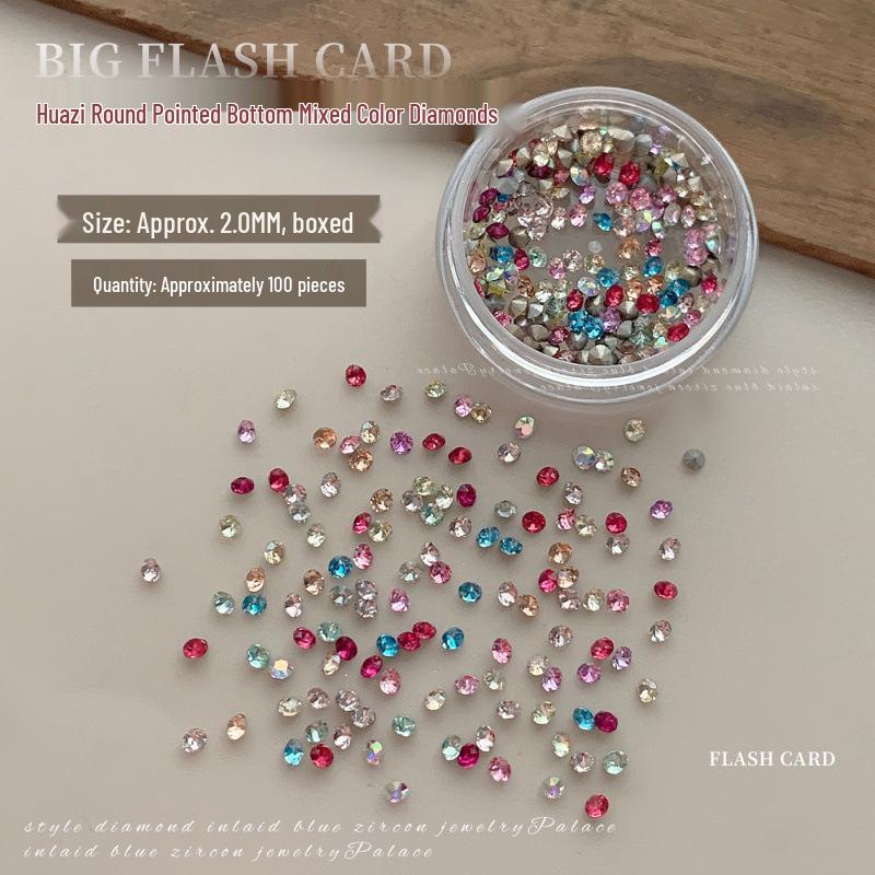 33-Cut Colored Pointed Rhinestones for Nail Art - Dazzling Multi-Faceted Round Stones, Ideal for DIY Filling and Stacking.