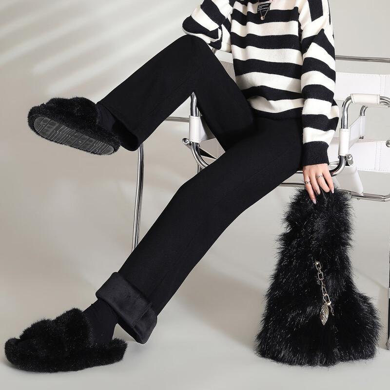 Women's High Waist Plush-Lined Straight Leg Casual Pants
