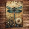 Metal Poster One Piece Premium Wall Art, Vintage Dragonfly Dandelion Decor for Living Room Bar Gift