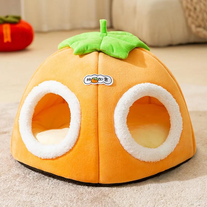 New Cat Nest Persimmon Ruyi Multi-pet Warm Thickened Double Hole Cat Tunnel Rolling Cage Closed Pet Nest